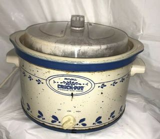 Vintage 5 Qt Rival Crock Pot Stoneware Slow Cooker Model 3355 Blue
