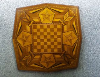 Vintage Wood Inlaid Checker Game Board Hand Made