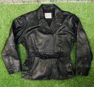Vintage Retro Duchess Leather Ladies Classic Black Motorcycle Jacket Size 10