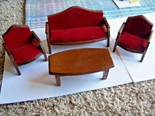 Vintage Dollhouse Miniatures Velvet Couch Chairs And Table