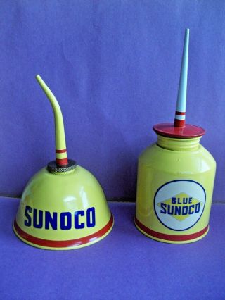 2 Vintage Oil Cans Cleaned And Painted For Sunoco Oil Can Collector Display Well