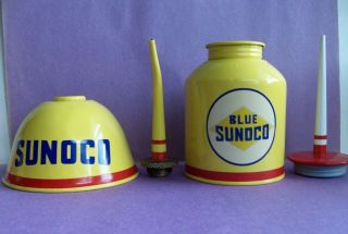 2 Vintage Oil Cans Cleaned And Painted For Sunoco Oil Can Collector Display Well 5
