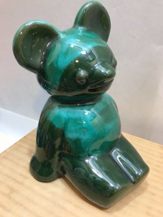 Vintage Canuck Pottery Piggy Bank Wee Bear Green & Black - Figure Mid Century