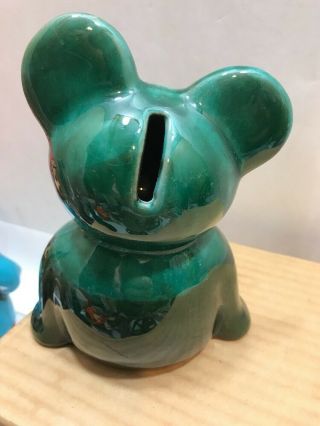 Vintage Canuck Pottery Piggy Bank Wee Bear Green & Black - Figure Mid Century 2