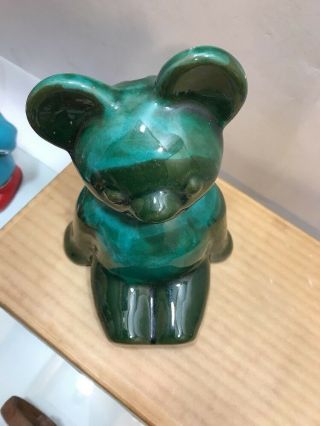 Vintage Canuck Pottery Piggy Bank Wee Bear Green & Black - Figure Mid Century 5
