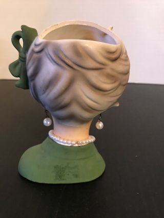 Vintage Napco Napcoware C8496 Head Vase Blonde in Green w/ Pearls 2