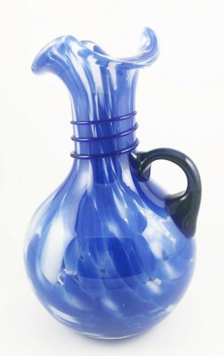 Vintage Italian Murano Art Blue Glass Wrap Vase Heavy 8 " In Ht