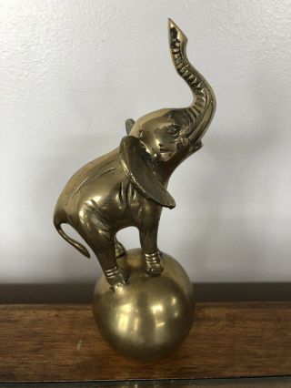 Vintage Brass Circus Elephant Statue Figurine Trunk Up 9” Wealth Prosperity Luck
