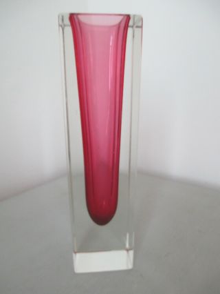 Vintage 1960s Large Murano Sommerso Cranberry & Clear Block Vase
