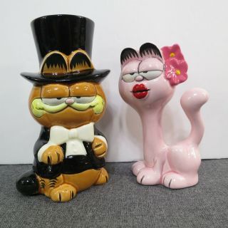 Vintage Garfield And Arlene Figurines Enesco 1980s Wedding Cat Kitty Bride Groom
