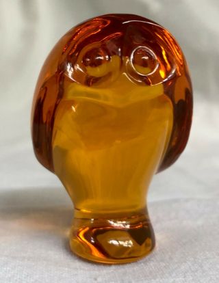 Vintage Baccarat Amber Crystal Glass Owl Figurine Sculpture Paperweight
