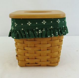 Vintage Longaberger 1989 Tissue Holder Basket With Classic Green Liner