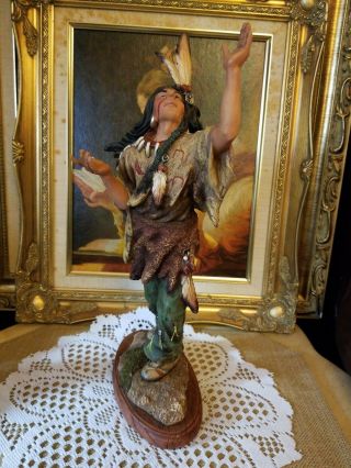 Large Vintage Native American Indian Chief Ceramic Plaster Hand Painted Statue