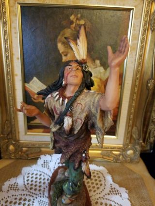 LARGE VINTAGE NATIVE AMERICAN INDIAN CHIEF CERAMIC PLASTER HAND PAINTED STATUE 2