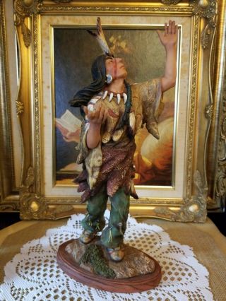 LARGE VINTAGE NATIVE AMERICAN INDIAN CHIEF CERAMIC PLASTER HAND PAINTED STATUE 4