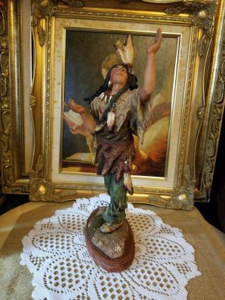 LARGE VINTAGE NATIVE AMERICAN INDIAN CHIEF CERAMIC PLASTER HAND PAINTED STATUE 6