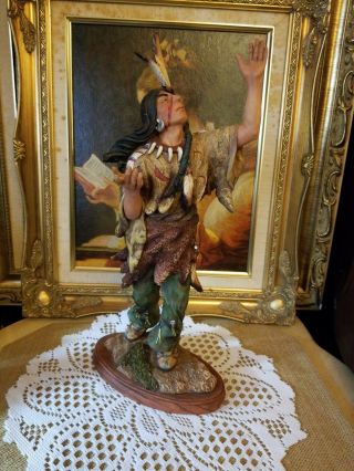 LARGE VINTAGE NATIVE AMERICAN INDIAN CHIEF CERAMIC PLASTER HAND PAINTED STATUE 8