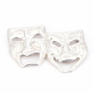 Vtg Sterling Silver - Mexico Comedy Tragedy Masks Brooch Pin - 12.  5g