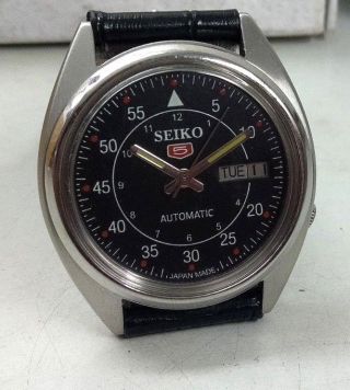 Seiko 5 Automatic Mens Steel Vintage Japan Made Black Dial Watch Run Order H