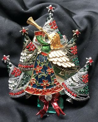 All Trees & Angel Vintage Rhinestone Christmas Tree Pin Brooch Laheir