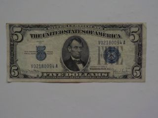 Silver Certificate 1934 5 Dollar Bill Blue Seal Note Paper Money Currency Vtg Nr
