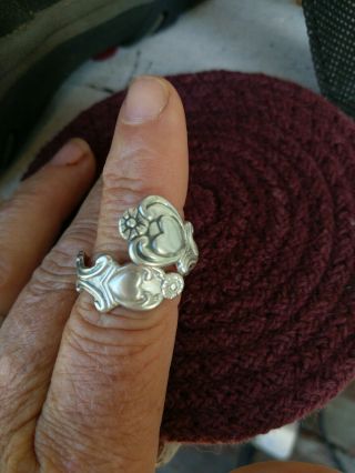 925 Sterling Silver Vintage Avon Treasured Hearts Adjustable Spoon Ring