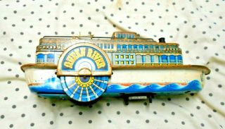 Vintage Japanese Tin Plate Toy Early 1960s Large Paddle Steamer Queen River