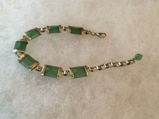 Vintage Sterling Silver Linked Jadite Green Jade Bracelet