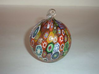 Vtg Campanella Murano Hand Blown Glass Millefiori Ball Ornament Multi Color