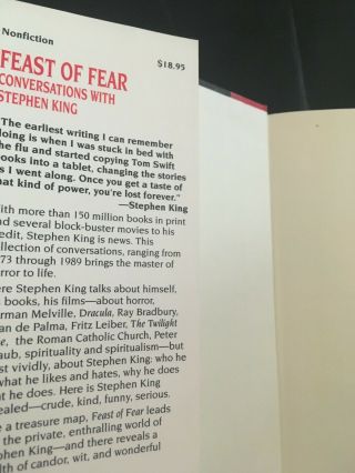 FEAST OF FEAR Conversations with Stephen King HB/DJ - First Edition 2