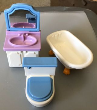 Vintage Little Tikes Grand Mansion Dollhouse Complete Bathroom Sink Tub Toilet