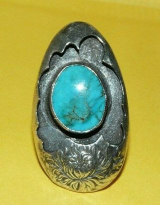 Vtg Native Navajo Old Pawn Sterling Silver Turquoise Ring Size 6.  5 13.  3g Signed