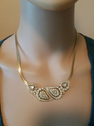 Vintage Trifari Necklace Gold Tone With Clear Rhinestones