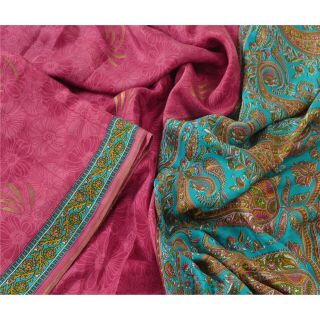 Sanskriti Vintage Pink Saree 100 Pure Silk Printed Sari Craft 5 Yard Fabric