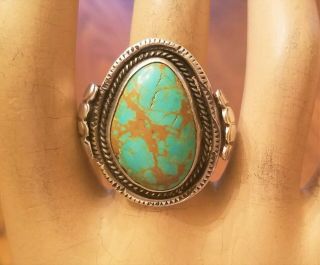 Vintage Old Pawn Native American Navajo Sterling Silver Turquoise Ring Size 11