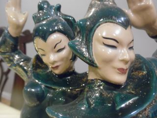 Gilner Balinese Siamese Siam Dancers Vintage Signed Jade Green Large Duo Set