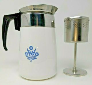 Vintage Corning Ware Blue Corn Flower 6 Cup Stove Top Coffee Pot - Pre - Owned 2