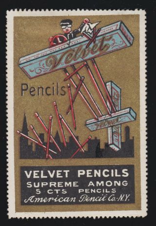 Us Vintage American Pencil Co.  Velvet Pencils Cinderella/poster Stamp Og Appr