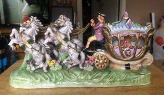 Vintage 14.  5” Capodimonte Style Porcelain Cinderella Horse Drawn Carriage Figure