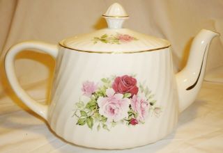 Vintage Crown Dorset Staffordshire Fine China Teapot Rose Floral England