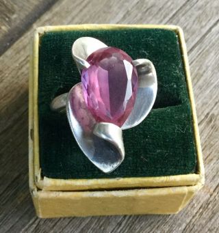 Stunning Vintage 1960s Taxco Mexico Sterling Silver & Amethyst Ring By Js
