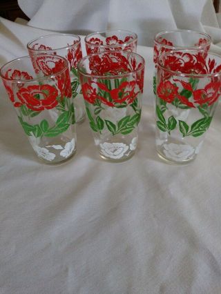 Vintage Drinking Glasses Set From The 50s? Set Of 6 Red,  Green And White.  Perfect