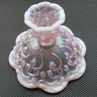 Vtg Fenton Pink Iridescent Opalescent Lily Of The Valley Candle Taper Holder