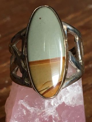 Vintage Native American Picture Jasper Sterling Silver Handmade Ring Size 8