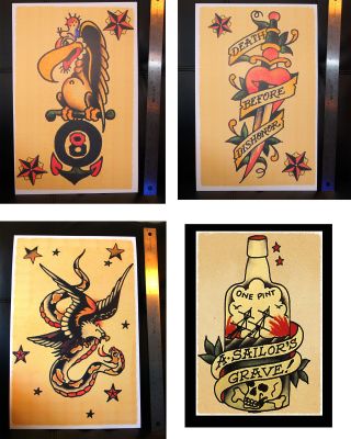 4 Usa Death Before Dishoner Vintage Sailor Jerry Traditional Tattoo Poster Print
