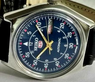 Seiko 5 Automatic Mens Steel Vintage Japan Made Blue Dial Watch Run Order S