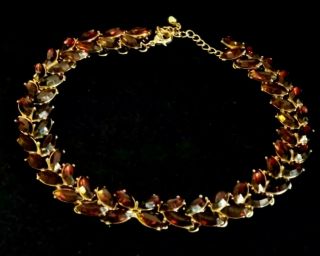 Vintage Choker Necklace Costume Jewlery Gold Tone Deep Red Crystal Stones