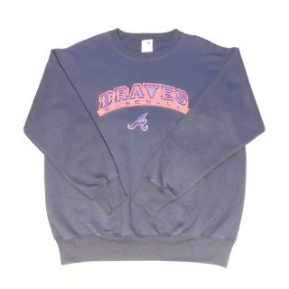 Atlanta Braves Vintage Majestic Crewneck Mens L Blue Sweatshirt Baseball 90s