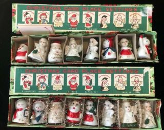 Vtg 1950s Commodore Place Card Holders 16 Piece Set Christmas Figures