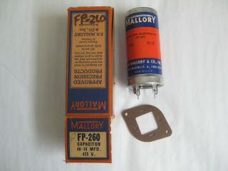 Mallory 40/10 Uf 475v Electrolytic Capacitor Paper Label Nos Vintage